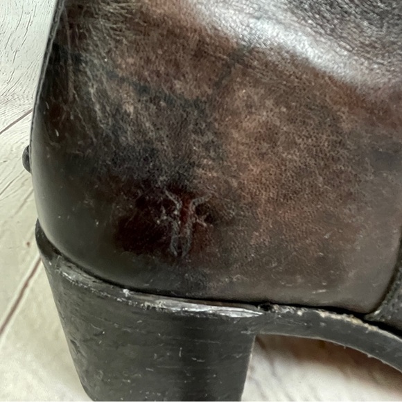 FRYE Sabrina brown leather block heel round toe campus mid boots, size 6.5 - Picture 11 of 15